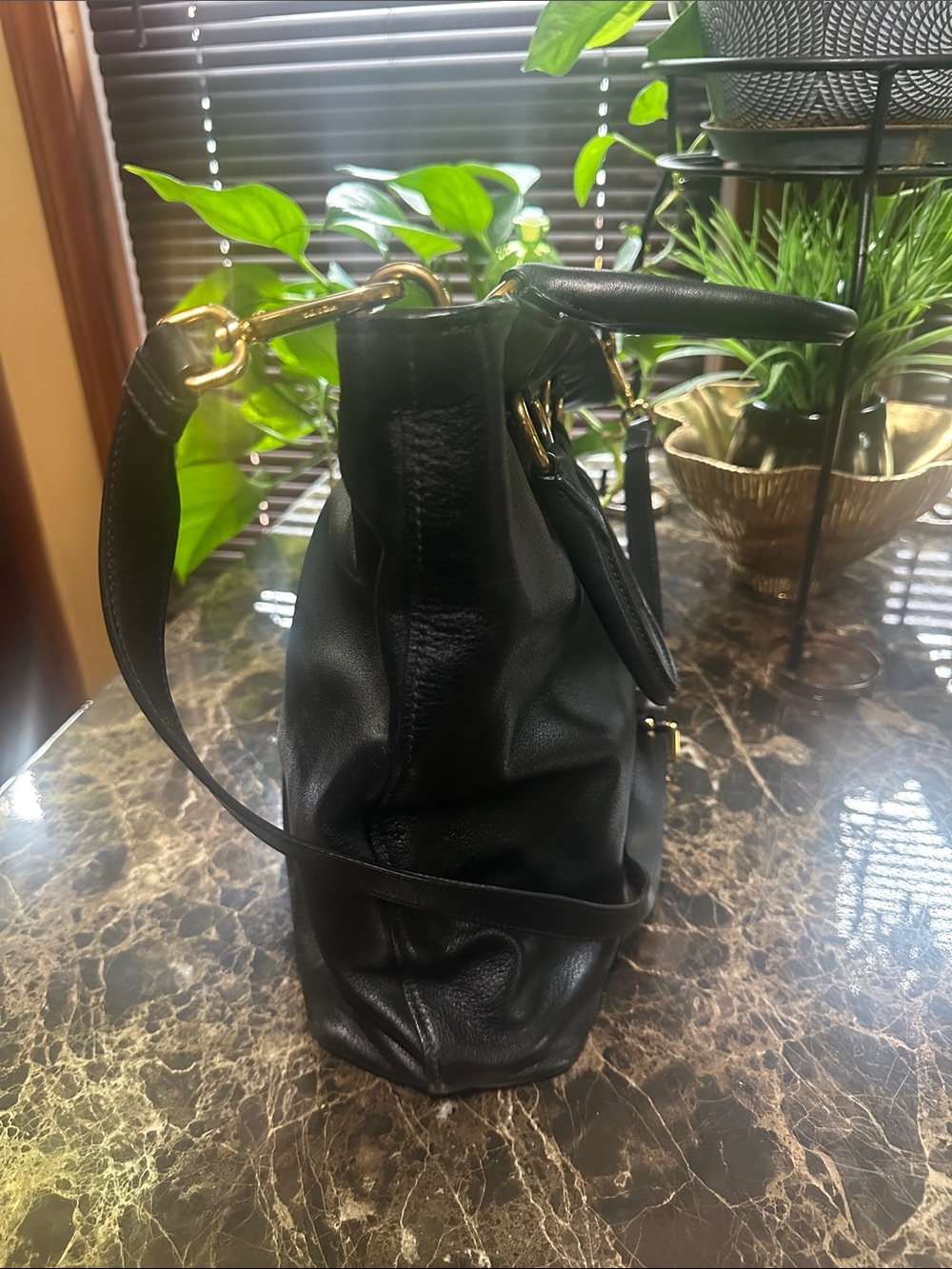 Prada Black Leather Tote with Gold Hardware Accents - Picture 3 of 15